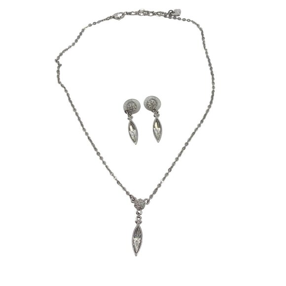 Swarovski Silvertone Marquise Crystal Pendant Necklace And Earring SET Retired - Picture 1 of 8